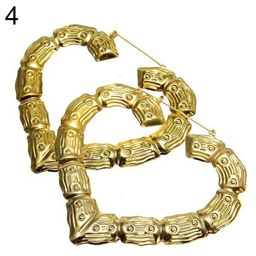 Punk Large Bamboo Joint Hoop Earrings Hip-Hop Gold Tone Ladies Big Circle Hoops