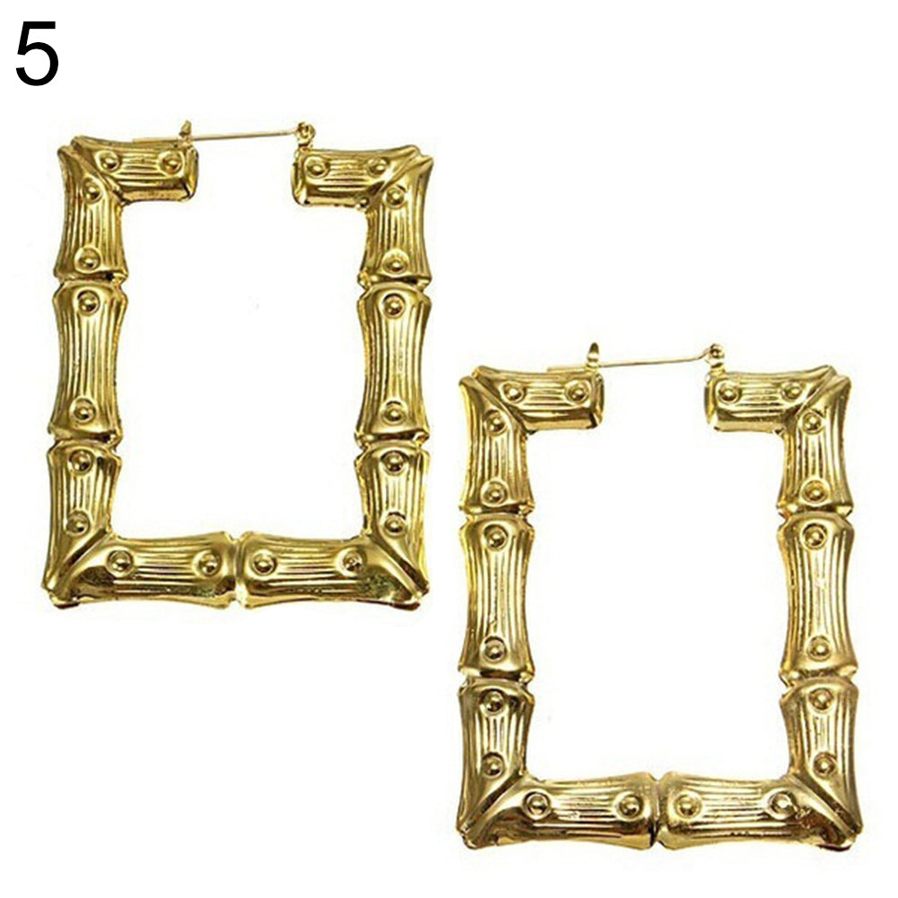 Punk Large Bamboo Joint Hoop Earrings Hip-Hop Gold Tone Ladies Big Circle Hoops