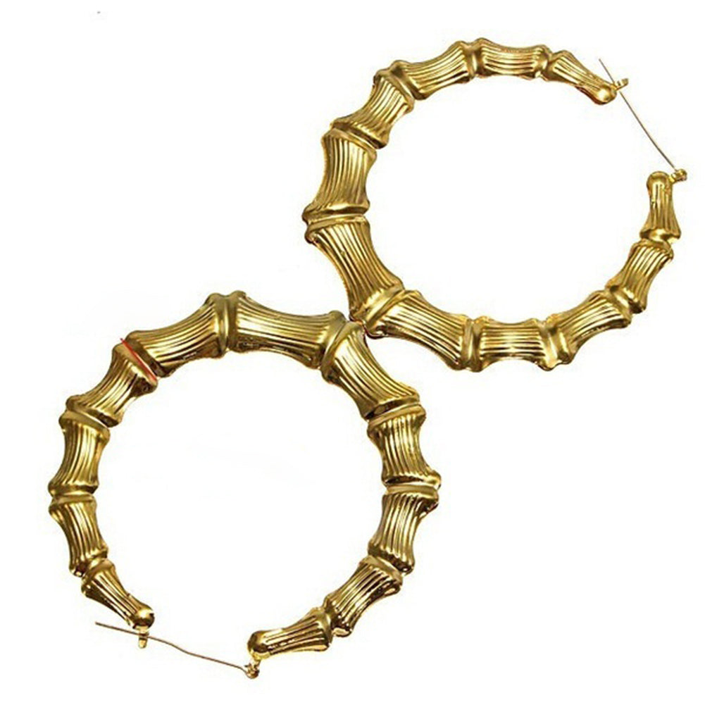 Punk Large Bamboo Joint Hoop Earrings Hip-Hop Gold Tone Ladies Big Circle Hoops