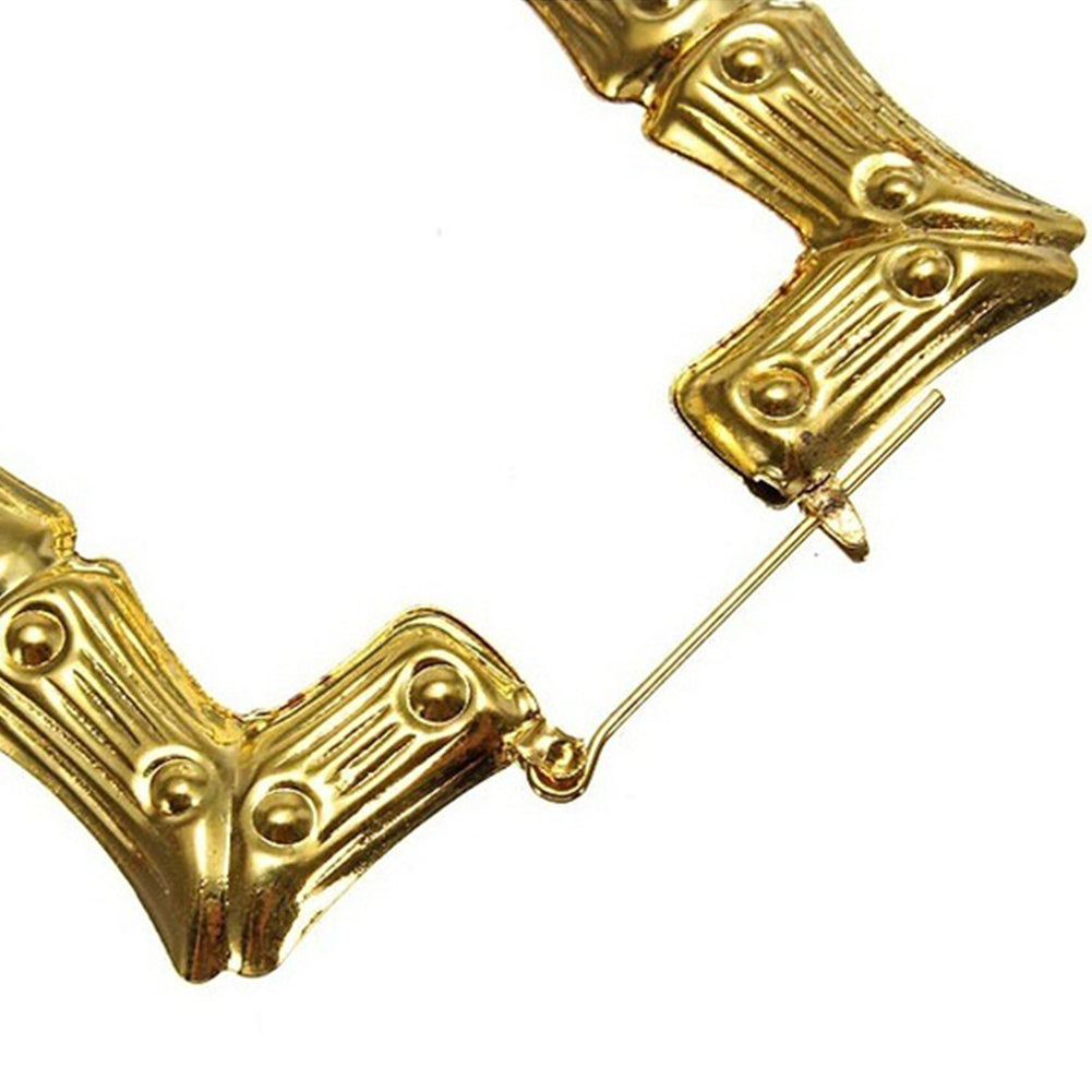 Punk Large Bamboo Joint Hoop Earrings Hip-Hop Gold Tone Ladies Big Circle Hoops