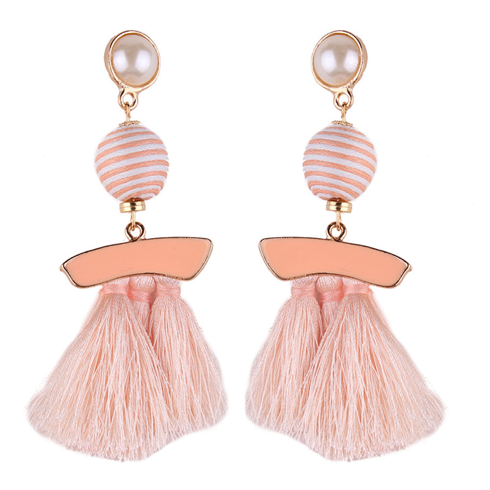 Ethnic Tassel Imitation Pearl Dangle Long Statement Earrings Cocktail Jewelry