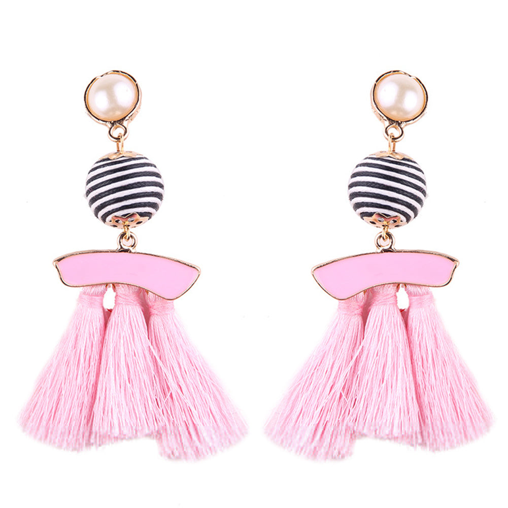 Ethnic Tassel Imitation Pearl Dangle Long Statement Earrings Cocktail Jewelry