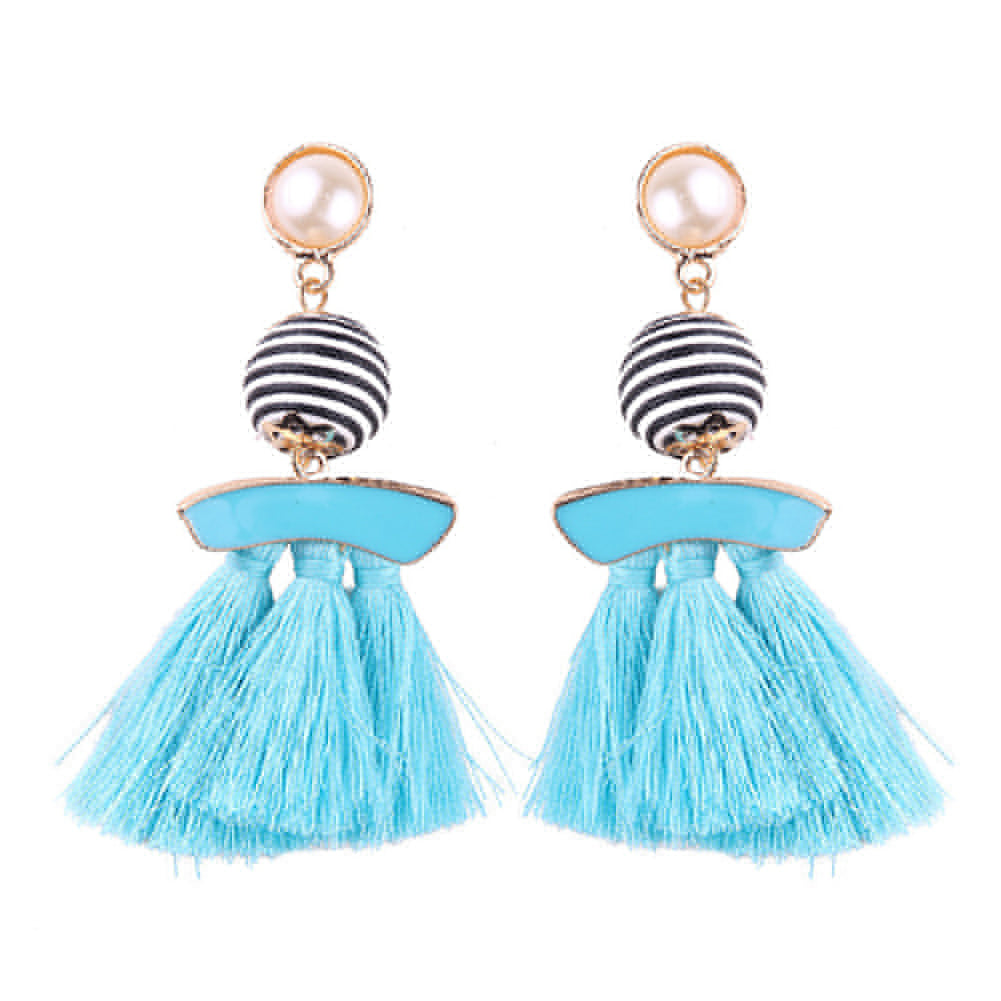 Ethnic Tassel Imitation Pearl Dangle Long Statement Earrings Cocktail Jewelry