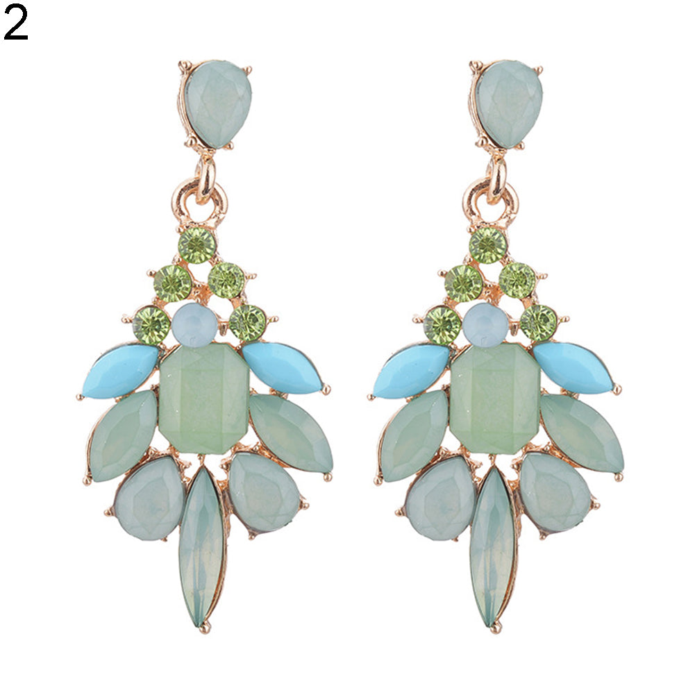 Women Fashion Jelly Resin Rhinestone Water Drop Dangle Ear Stud Earrings Jewelry