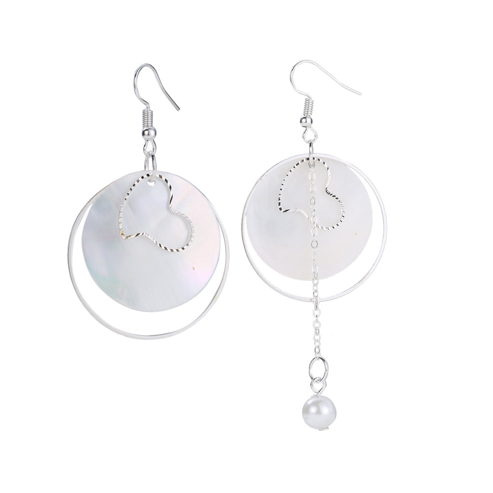 Fashion Ladies Shell Hoop Heart Tassel Hook Earrings Asymmetric Eardrops Gift