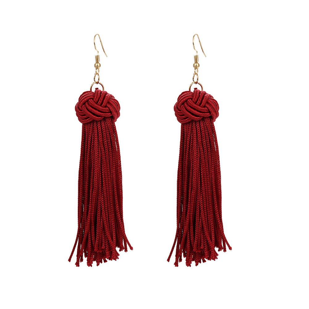 Handmade Braid Long Tassel Dangle Hook Earrings Lady Vintage Eardrop Jewelry