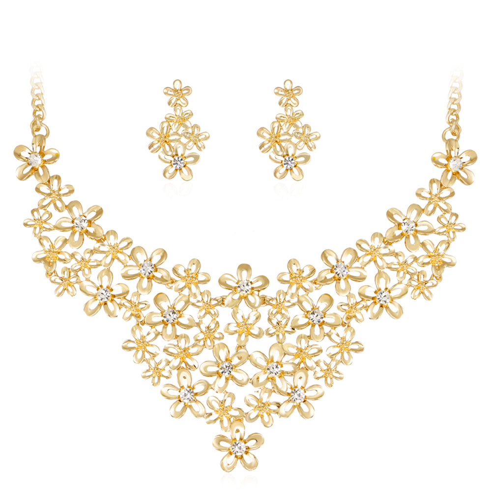 Women's Luxury Rhinestone Floral Pendant Necklace Earrings Jewelry Set Gift