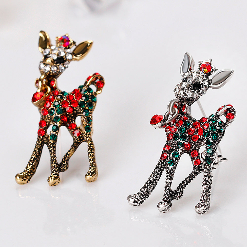 Wedding Bridal Bouquet Brooch Pin Women Silver Golden Tone Xmas Deer Brooch Gift