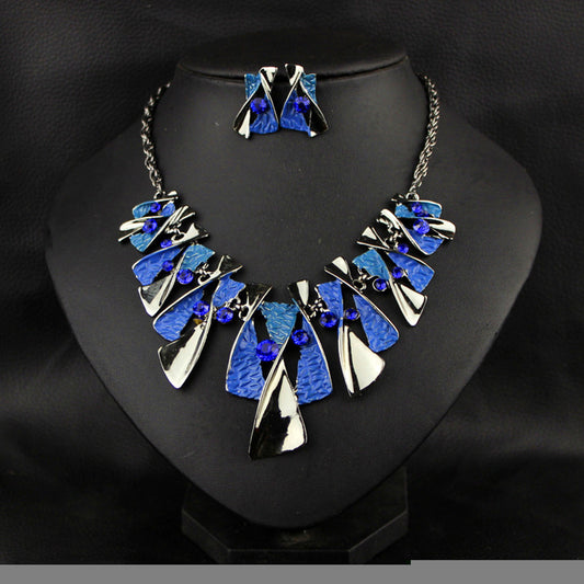 Retro Twist Geometric Statement Women Choker Necklace Earring Bridal Jewelry Set