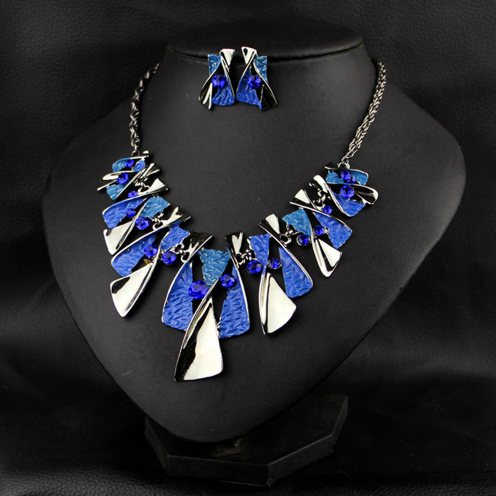 Retro Twist Geometric Statement Women Choker Necklace Earring Bridal Jewelry Set