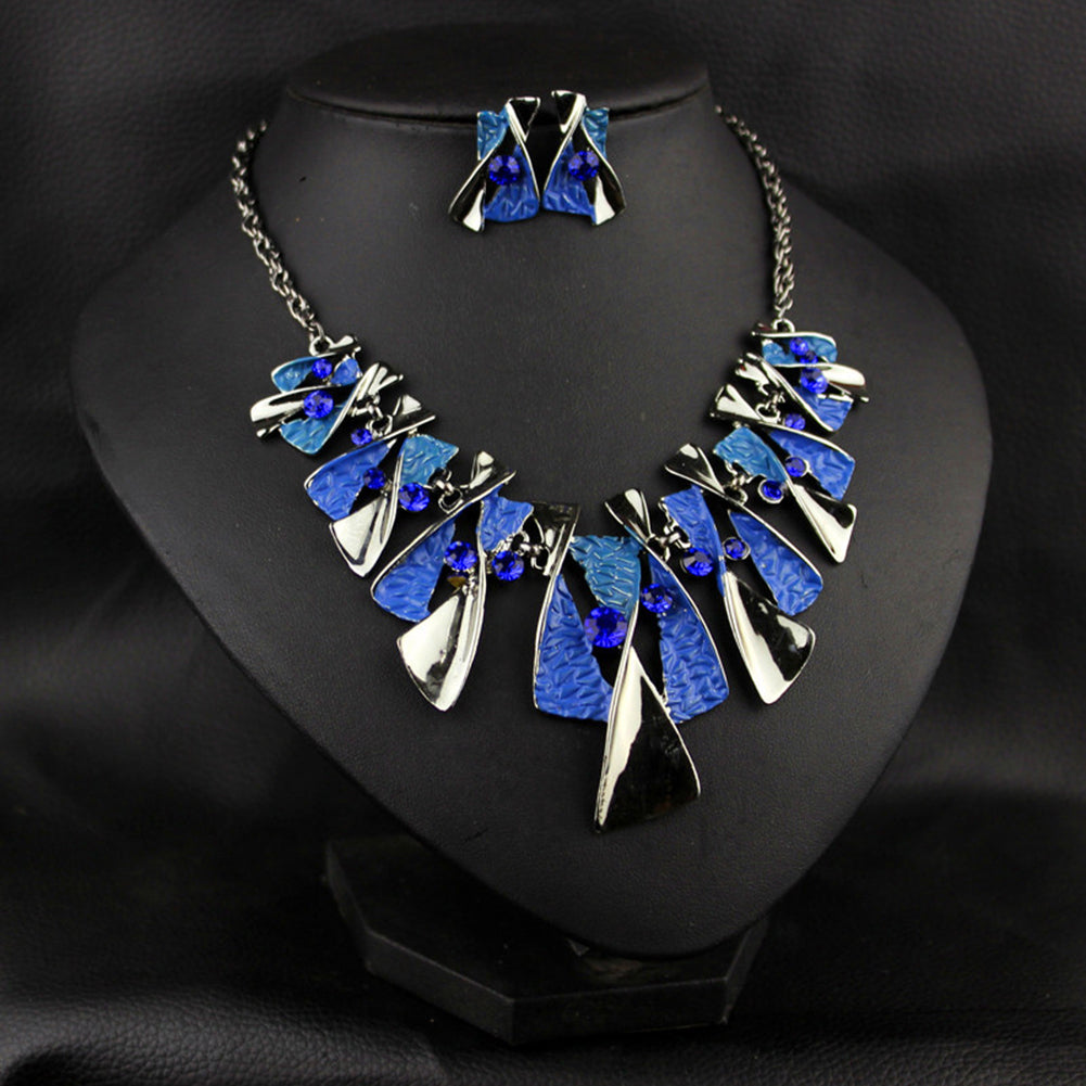 Retro Twist Geometric Statement Women Choker Necklace Earring Bridal Jewelry Set