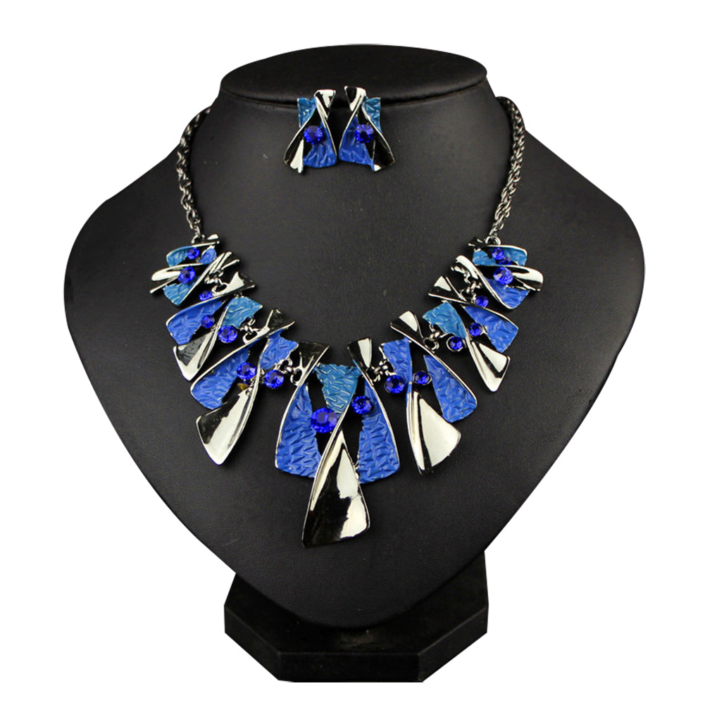 Retro Twist Geometric Statement Women Choker Necklace Earring Bridal Jewelry Set