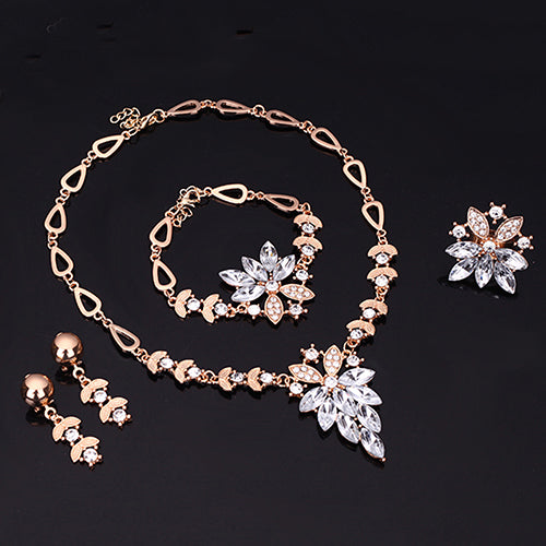 Women's Wedding Bracelet Necklace Jewelry Set Clear Crystal Statement Ring Earrings