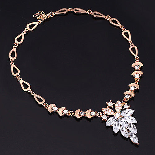 Women's Wedding Bracelet Necklace Jewelry Set Clear Crystal Statement Ring Earrings