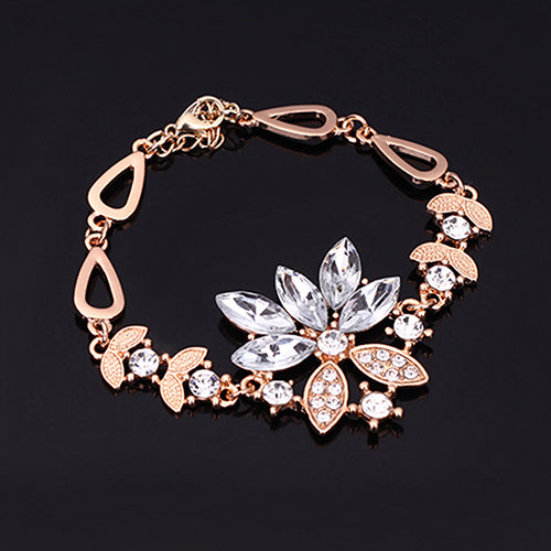 Women's Wedding Bracelet Necklace Jewelry Set Clear Crystal Statement Ring Earrings