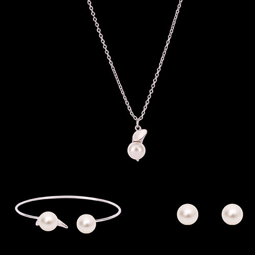 Women Simple Flower Triangle Necklace Open Bracelet Earrings Set Party Jewelry