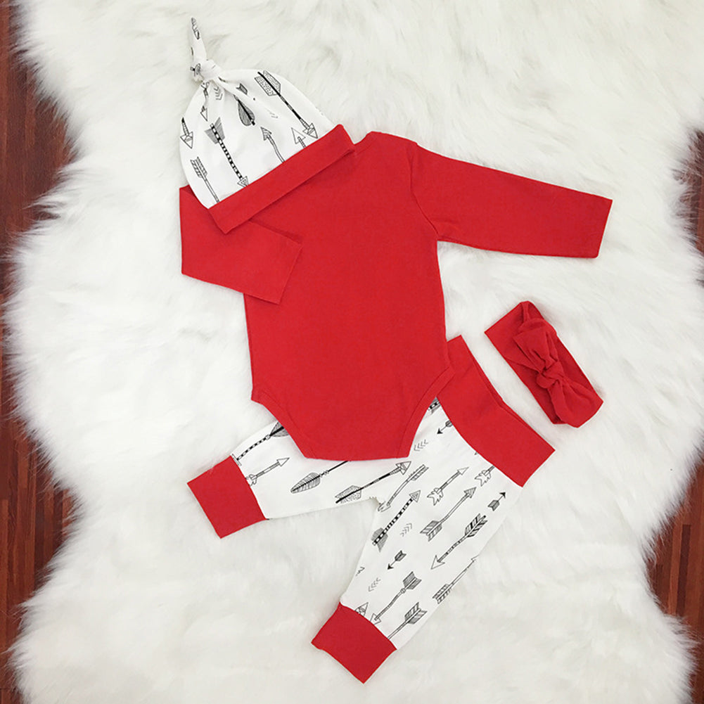 Newborn Baby Christmas Elf Tree Romper + Pants + Hat + Headband Outfit Set