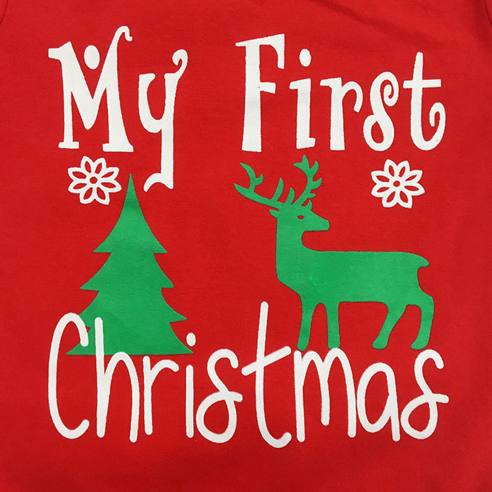 Newborn Baby Christmas Elf Tree Romper + Pants + Hat + Headband Outfit Set