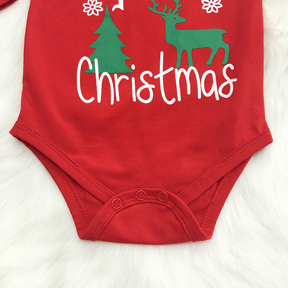Newborn Baby Christmas Elf Tree Romper + Pants + Hat + Headband Outfit Set
