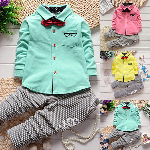 2pcs Toddler Baby Boys Kids Shirt Top + Long Pants Clothes Outfits Gentleman Set