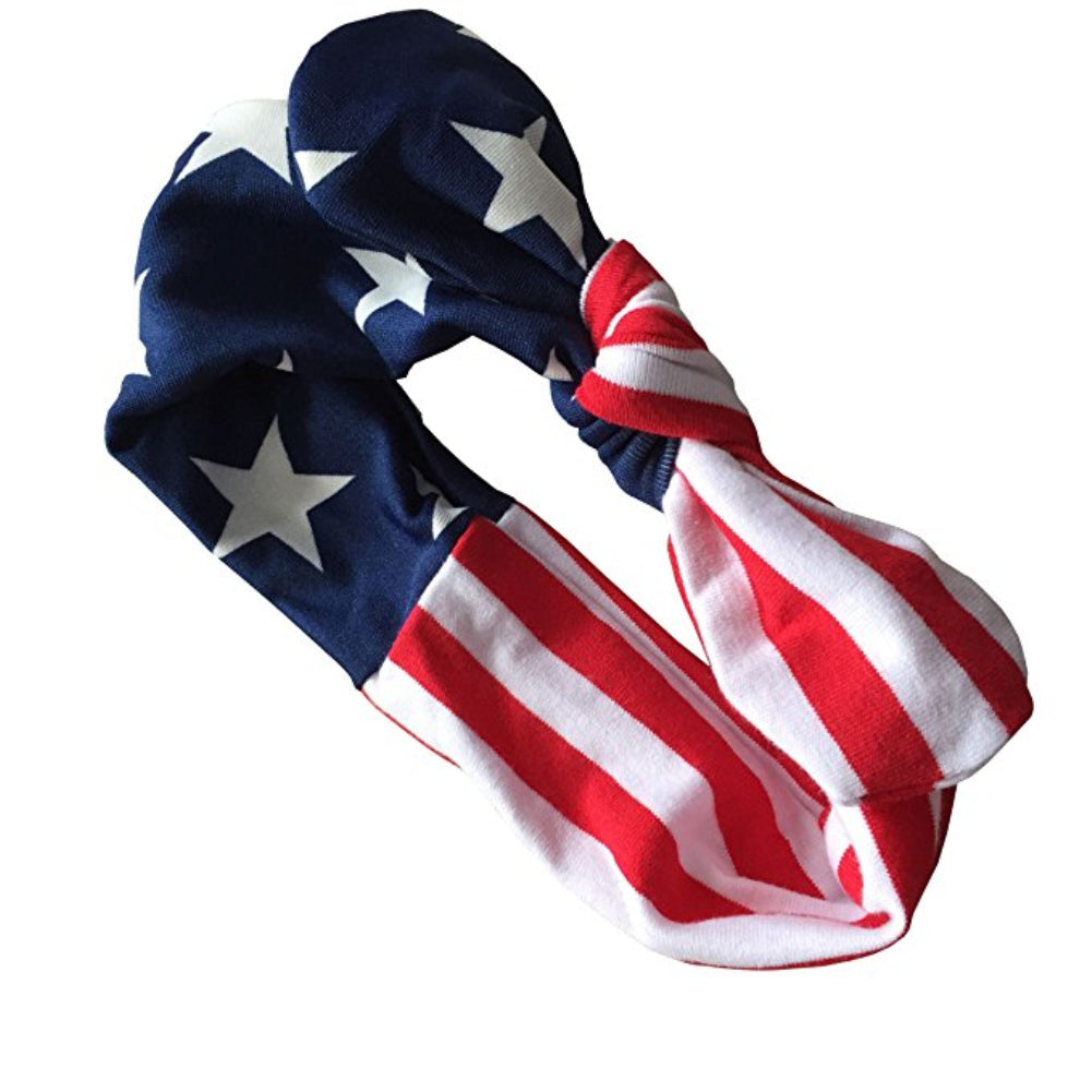 Newborn Baby Girl American Flag Romper 4th of July Bodysuit + Headband Outfit Set