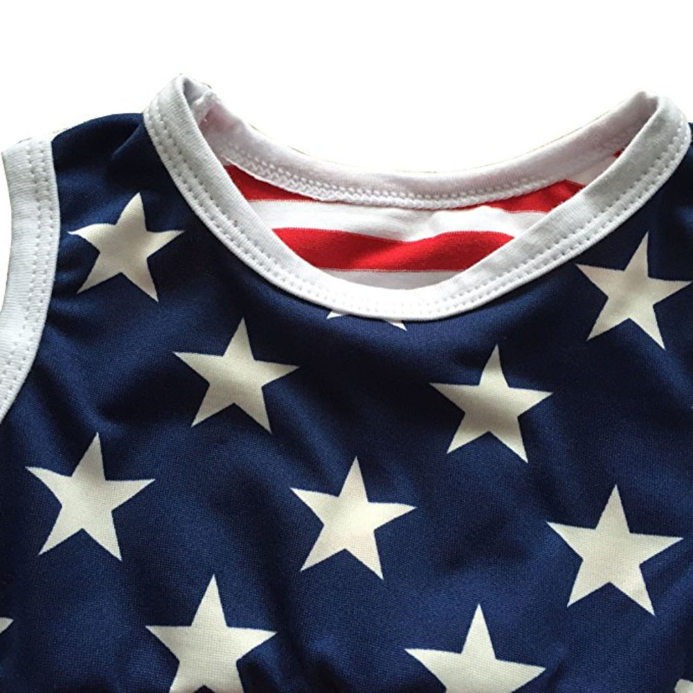 Newborn Baby Girl American Flag Romper 4th of July Bodysuit + Headband Outfit Set