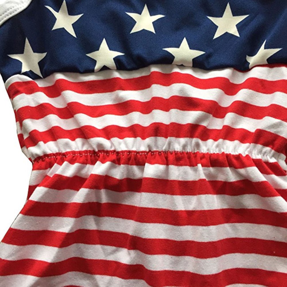 Newborn Baby Girl American Flag Romper 4th of July Bodysuit + Headband Outfit Set