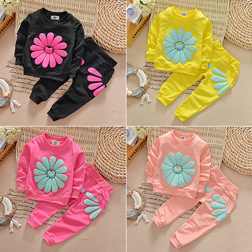 Kids Infant Baby Girl's Sun Flower T-shirt Jumper Top Pants Outfit Clothing Set