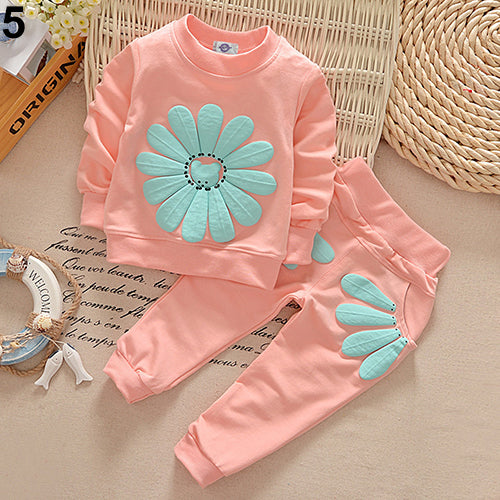 Kids Infant Baby Girl's Sun Flower T-shirt Jumper Top Pants Outfit Clothing Set