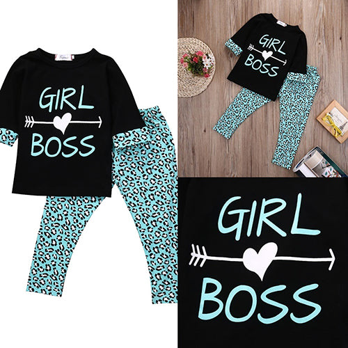 Girl Toddler 3/4 Sleeve Letter Print T-shirt + Long Pants Clothes Set Outfit