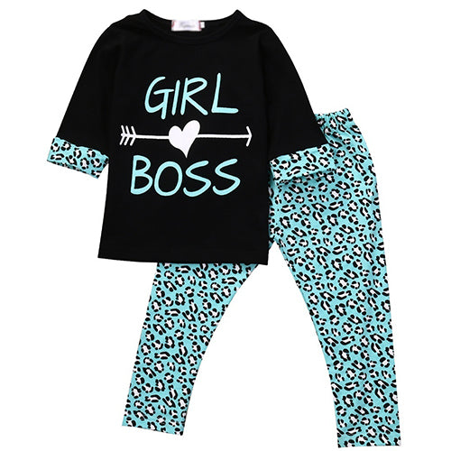 Girl Toddler 3/4 Sleeve Letter Print T-shirt + Long Pants Clothes Set Outfit