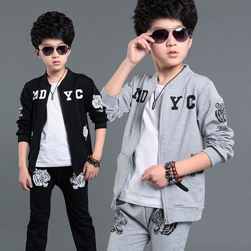 Fashion Cool Kid Boy Tiger Letter Print Zipper Jacket + Pants Sport Tracksuit