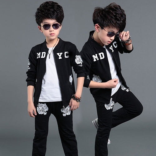 Fashion Cool Kid Boy Tiger Letter Print Zipper Jacket + Pants Sport Tracksuit