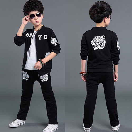 Fashion Cool Kid Boy Tiger Letter Print Zipper Jacket + Pants Sport Tracksuit
