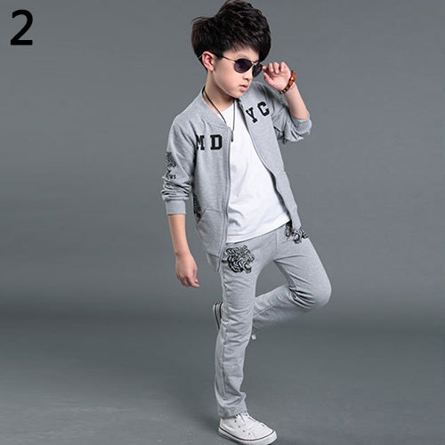 Fashion Cool Kid Boy Tiger Letter Print Zipper Jacket + Pants Sport Tracksuit