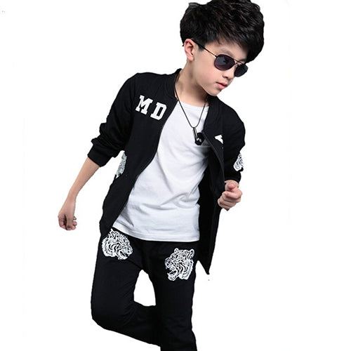 Fashion Cool Kid Boy Tiger Letter Print Zipper Jacket + Pants Sport Tracksuit