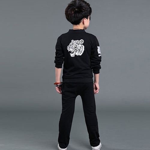 Fashion Cool Kid Boy Tiger Letter Print Zipper Jacket + Pants Sport Tracksuit