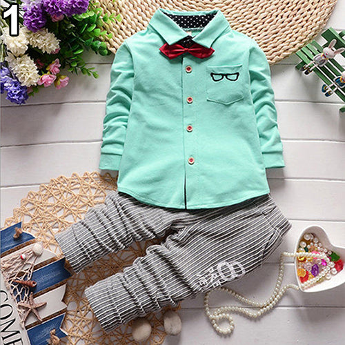 2pcs Toddler Baby Boys Kids Shirt Top + Long Pants Clothes Outfits Gentleman Set