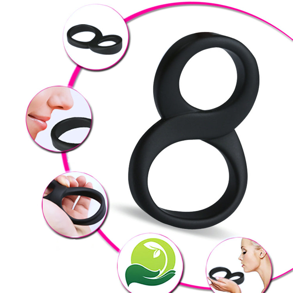 Men's Penis Ring 8-Shape Double Cock Rings Silicone Erection Time Delay Sex Toy