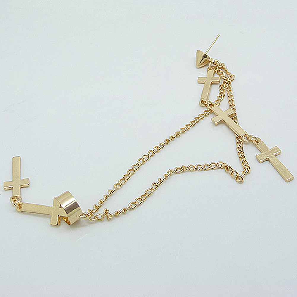 Gothic Punk Cross Long Tassel Chain Ear Cuff Stud Clip Earrings Fashion Jewelry