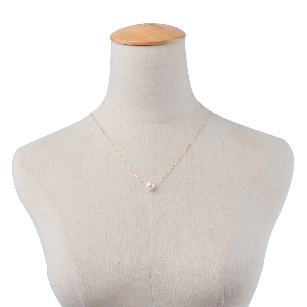 Women Back Pendant Necklace Long Alloy Chain Fashion Jewelry Faux Pearl Beads