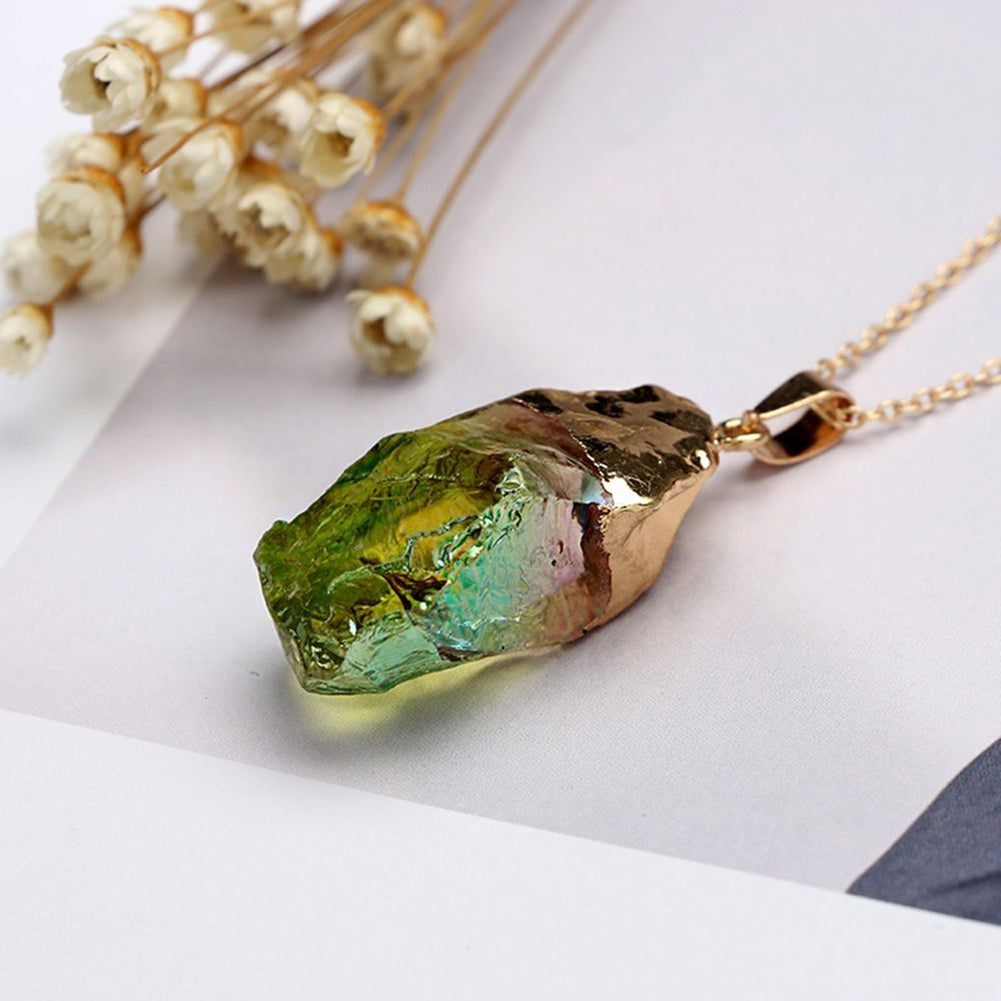 Multicolor Staining Natural Stone Pendant Rainbow Charm Necklace Unisex Jewelry