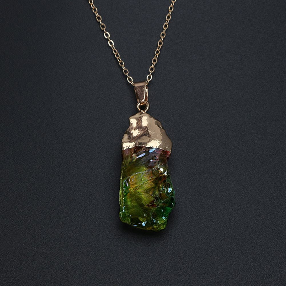 Multicolor Staining Natural Stone Pendant Rainbow Charm Necklace Unisex Jewelry