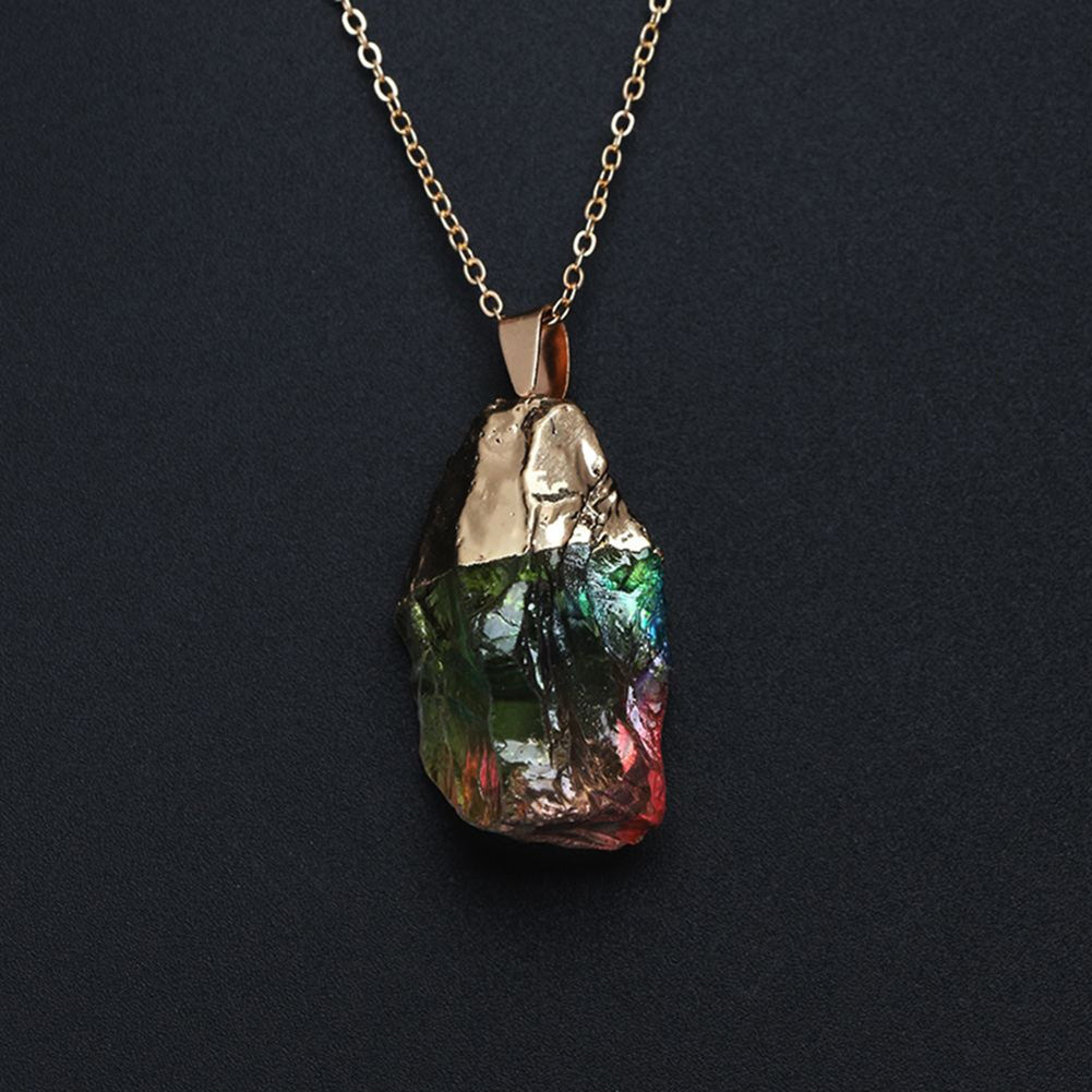 Multicolor Staining Natural Stone Pendant Rainbow Charm Necklace Unisex Jewelry
