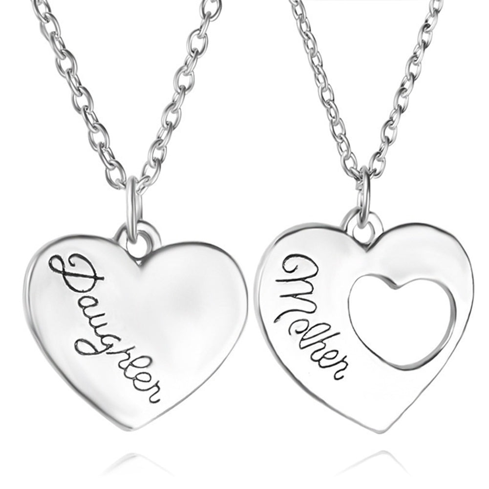 2 Pcs/Set Fashion Mother Daughter Carved Necklaces Heart Shape Pendant Necklace