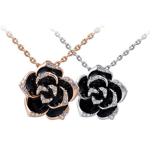 Fashion Lady Women Rhinestone Rose Flower Pendant Necklace Elegant Xmas Gift