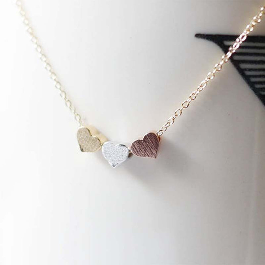 Elegant Three Love Hearts Charm Pendant Necklace Women Cocktail Casual Jewelry