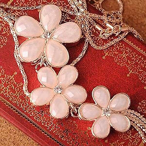 Women Vintage Rhinestone Flower Pendant Long Chain Statement Bib Necklace