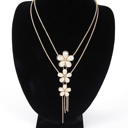 Women Vintage Rhinestone Flower Pendant Long Chain Statement Bib Necklace