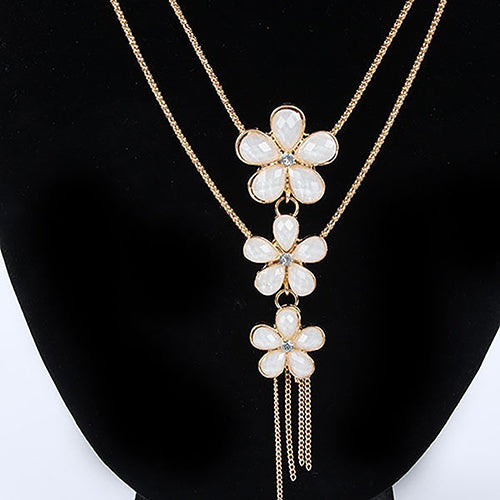 Women Vintage Rhinestone Flower Pendant Long Chain Statement Bib Necklace